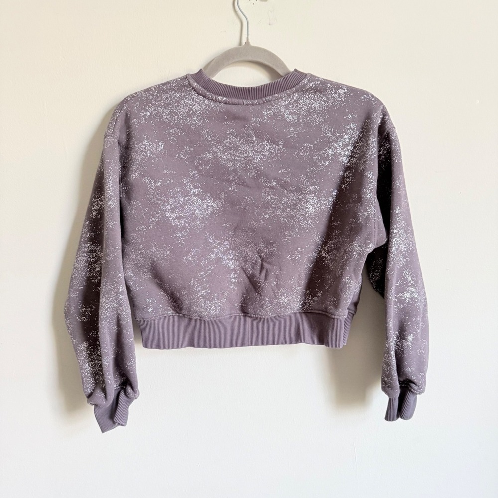 Zara Kids Girls Purple Silver Glitter Splatter Cropped Sweatshirt Size 11-12 152 - Picture 2 of 3